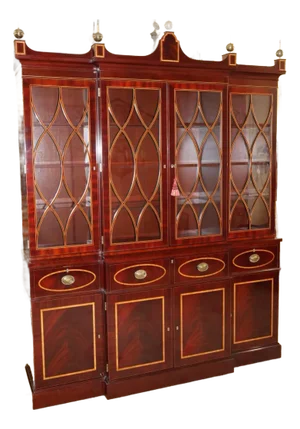 Kindel Winterthur Collection Mahogany Inlaid Bookcase China Cabinet Breakfront