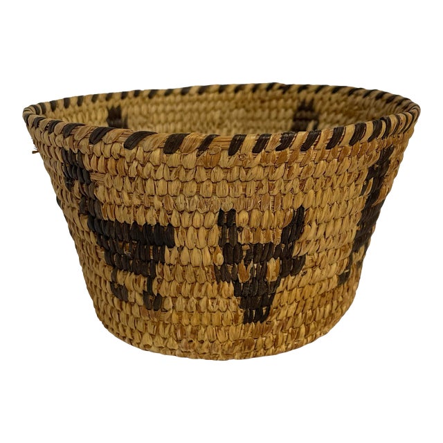 Vintage American Indian Papago Hand Woven Pictorial Basket For Sale