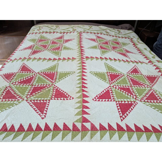 Antique Quilt With Signed/Stitched Dated 1851 ‘Ohio Star’ or ‘Sawtooth Star’ Pattern Priceless For Sale - Image 4 of 18