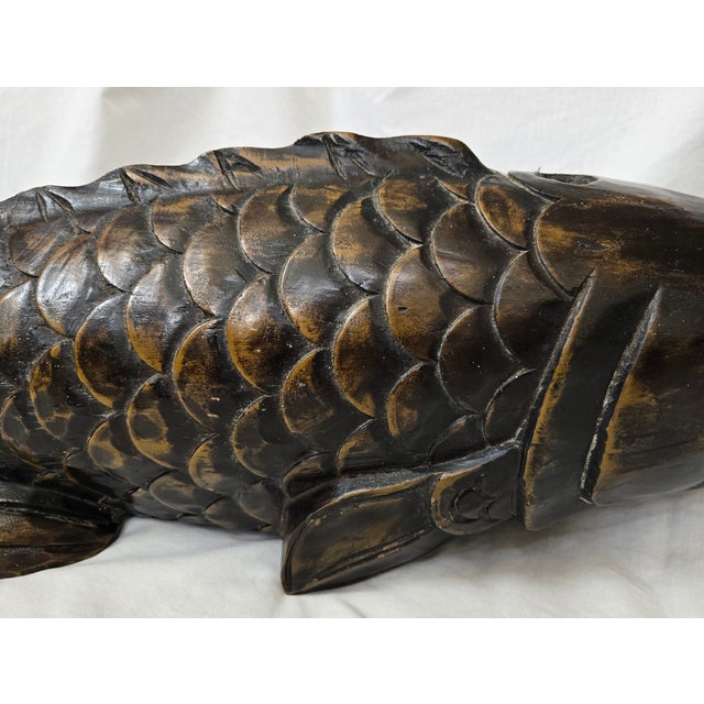 Japanese Antique Japanese Carved Wood Koi Fish Jizaikagi Pot Hook Meiji Period For Sale - Image 3 of 18
