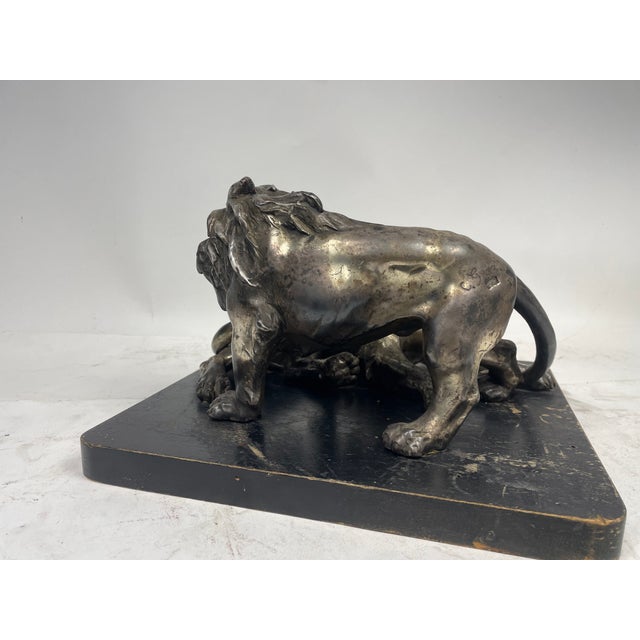 C. Ganci, Fight Between Lion and Tiger, 1920s, Silver Sculpture For Sale - Image 13 of 15