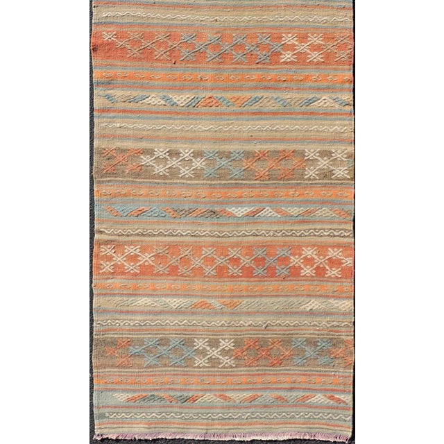 Turkish Vintage Kilim Runner with Horizontal Stripes in Bright Tones. Turkish Vintage Kilim Runner. Kilim runners,...