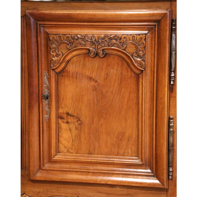 19th C. French Régence Marble Top Carved Walnut Three-Door Enfilade With Drawers For Sale - Image 12 of 17