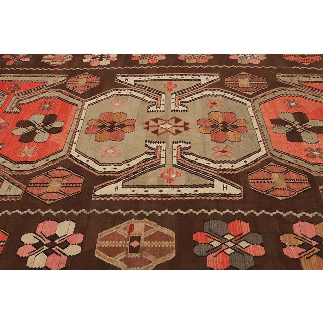 Mid 20th Century Orange & Brown Large Vintage Kilim Rug For Sale - Image 4 of 7