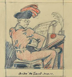 André Meaux Saint-Marc, Writer, Original Pencil Drawing, Early 20th Century