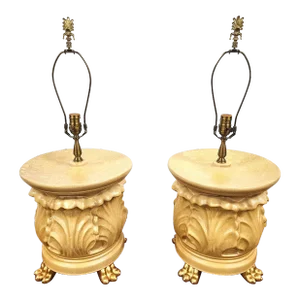 Vintage Wildwood Table Lamps Ceramic Gilt Paw Footed Pair