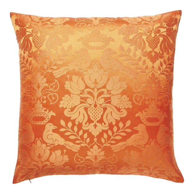 Scalamandre 22" x 22" Love Bird Pillow in Orange For Sale