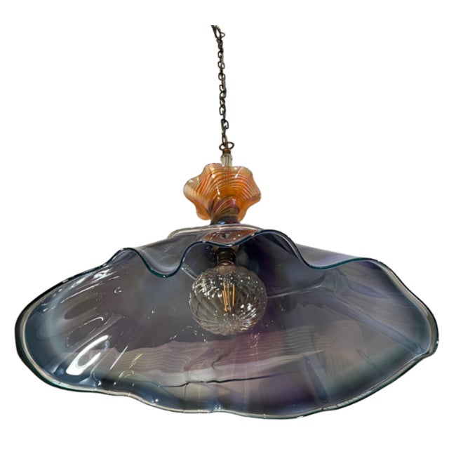 Late 20th Century Vintage Hand Blown Multicolor Tiered Abstract Jellfish Art Glass Pendant Light For Sale - Image 5 of 18