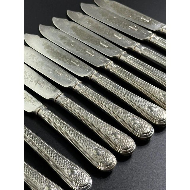 Silver English Silver-Plated Forks and Knives, London, 1888, Set of 18 For Sale - Image 8 of 12