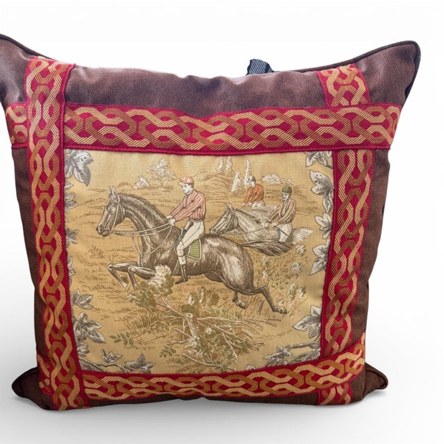 Pair of Vintage Ralph Lauren Equestrian Fabric Pillows – 22” Custom Lodge Style For Sale - Image 4 of 8