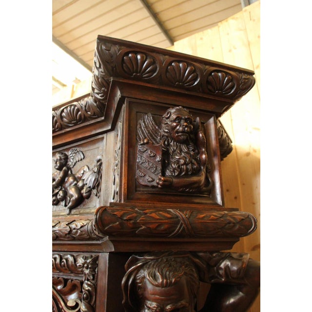 Brown Renaissance-Style Castle Buffet with Atlantes, 19th Century For Sale - Image 8 of 14