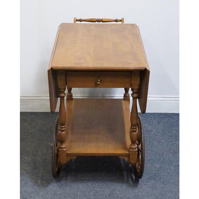 Late 20th Century Ethan Allen Heirloom Nutmeg Maple Colonial Early American 41" Accent Drop Leaf Server / Tea Cart 10-6085 For Sale - Image 5 of 15