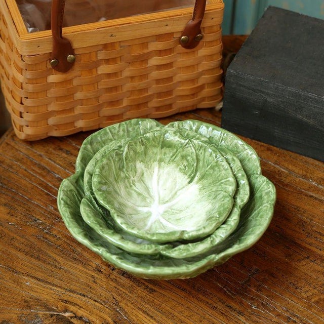 Rustic European Cabbage Ceramic Bowl – Set of 3 For Sale - Image 4 of 7