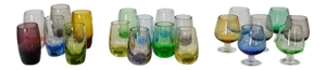 Vintage Set of 21 Blown Glass Multi Color Small Cocktail Snifters Cordials or Shot Glasses 3 Sizes
