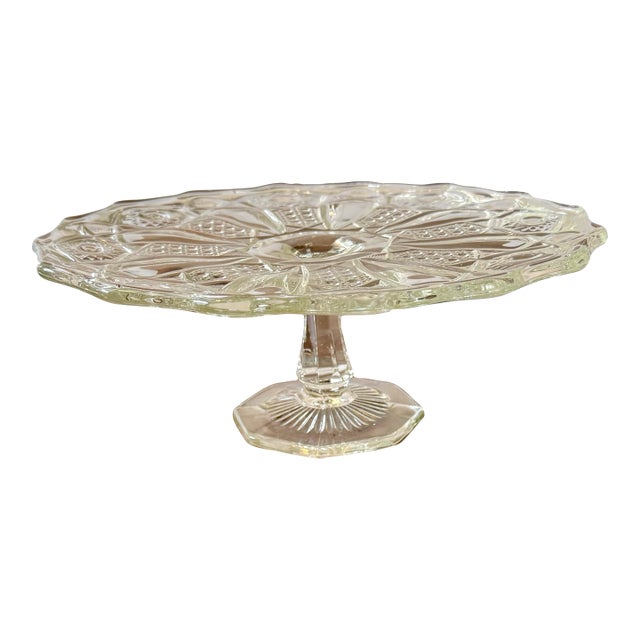 Mid 20th Century L E Smith Heritage Collection “Quintec” Pattern Pedestal Cake Stand For Sale