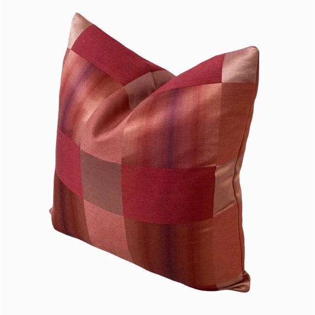 Beacon Hill Burgundy Designer Silk Buffalo Plaid Pillows- a Pair For Sale - Image 4 of 6
