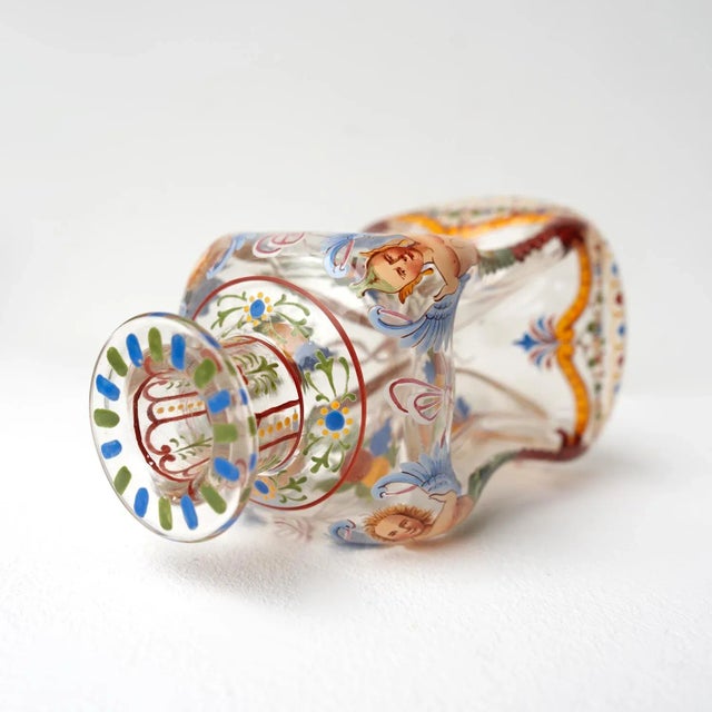 Transparent Antique Late 19th Century Enamelled Glass Decanter and Glasses by J & L Lobmeyr, Vienna- 5 Pieces For Sale - Image 8 of 12