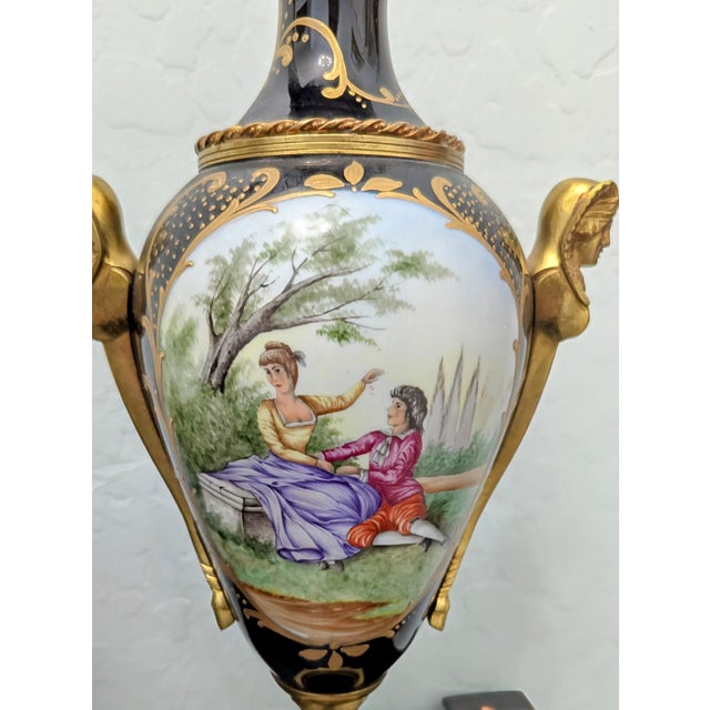 French Vintage Garniture Porcelain Sevres Design Mantel Set Capodimonte- 3 Pieces For Sale - Image 3 of 12