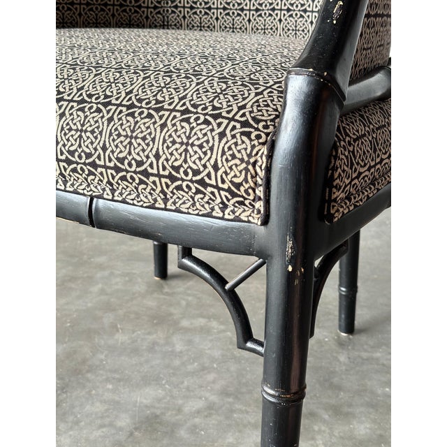 Vintage Black Lacquered Faux Bamboo Barrel-Back Armchair For Sale - Image 16 of 18