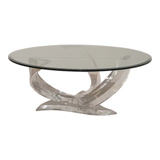 1970s Mid-Century Modern Lucite Haziza Glass Top Coffee Table For Sale