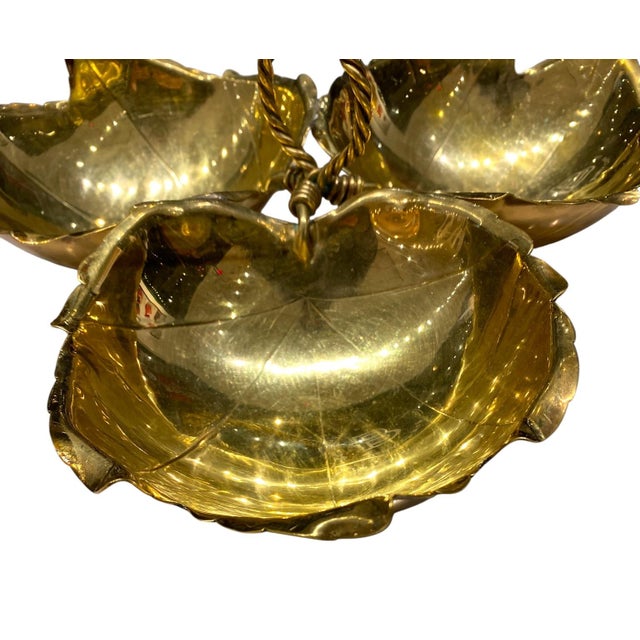 Mid 20th Century Alfredo Sciarrotta Mid-Century Modern Brass Triple Leaf Centerpiece Bowl, Newport, Rhode Island For Sale In San Francisco - Image 6 of 10