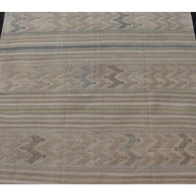 Textile Vintage Turkish Flat-Weave Muted Colored Kilim in Taupe, Brown and Light Blue For Sale - Image 7 of 12