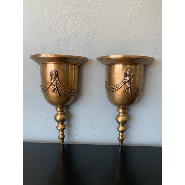 Mid 20th Century Large Solid Antique Brass Wall Brackets With Swags, A Pair For Sale In Nashville - Image 6 of 6