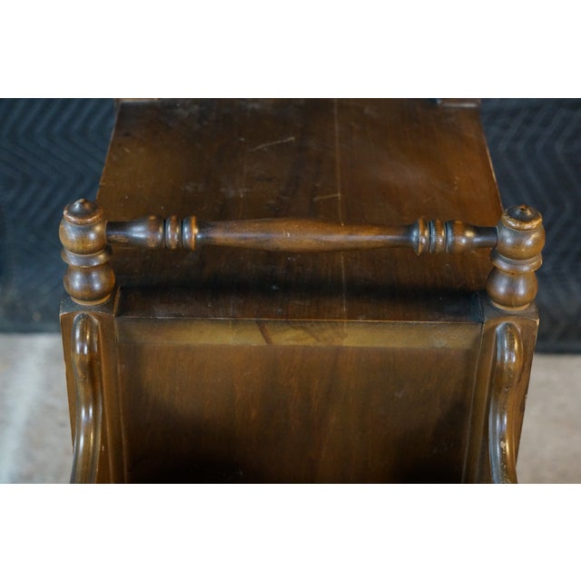 Antique Art Deco Walnut Carved Smoking Stand Tin Lined Humidor Magazine Rack For Sale - Image 15 of 16