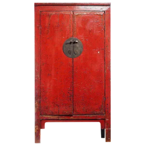 19th Century Chinese Red Lacauered Armoire With Iron Hardware