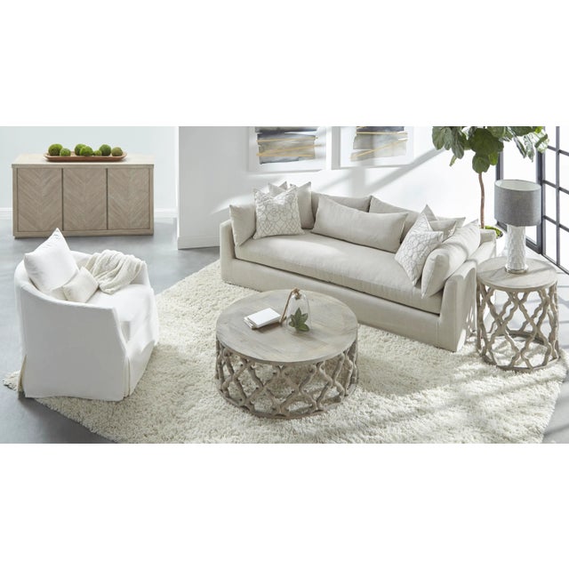 Faye Slipcover Swivel Club Chair, Cream Crepe For Sale In Los Angeles - Image 6 of 10