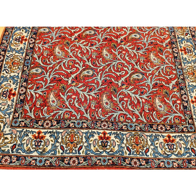 Vintage Persian Qum Area Rug, Hand-Knotted Wool, Allover Paisley & Vine Pattern, 5x7, Red & Ivory For Sale - Image 13 of 18