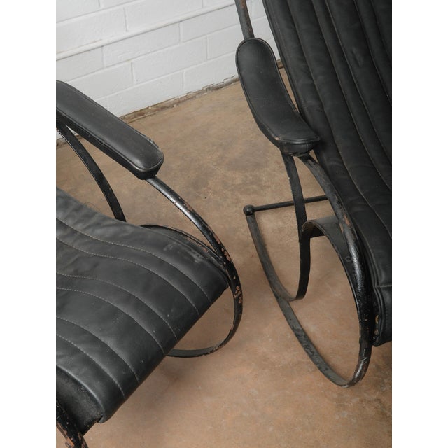Mid 19th Century Pair of Circa 1850 Peter Cooper Rocking Chairs for r.w. Winfield in Black Leather and Iron For Sale - Image 5 of 11
