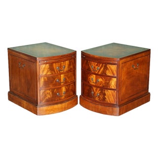 Regency Flamed Hardwood Bedside Chests of Drawers with Leather Tops, Set of 2 For Sale