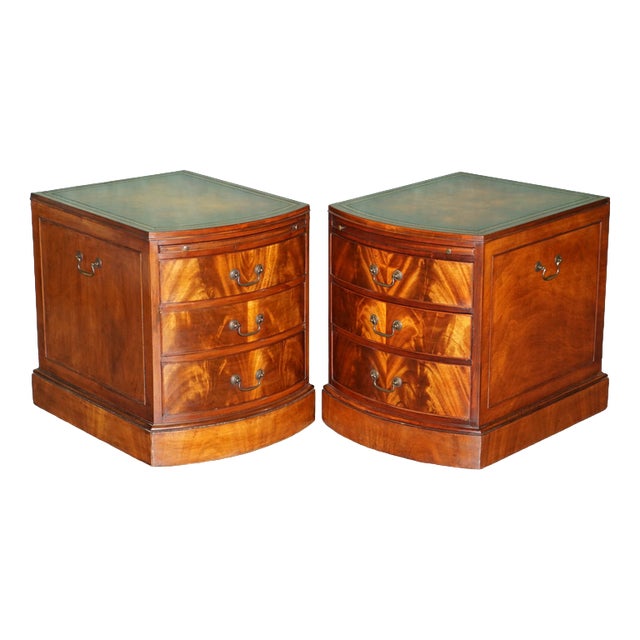 Regency Flamed Hardwood Bedside Chests of Drawers with Leather Tops, Set of 2 For Sale