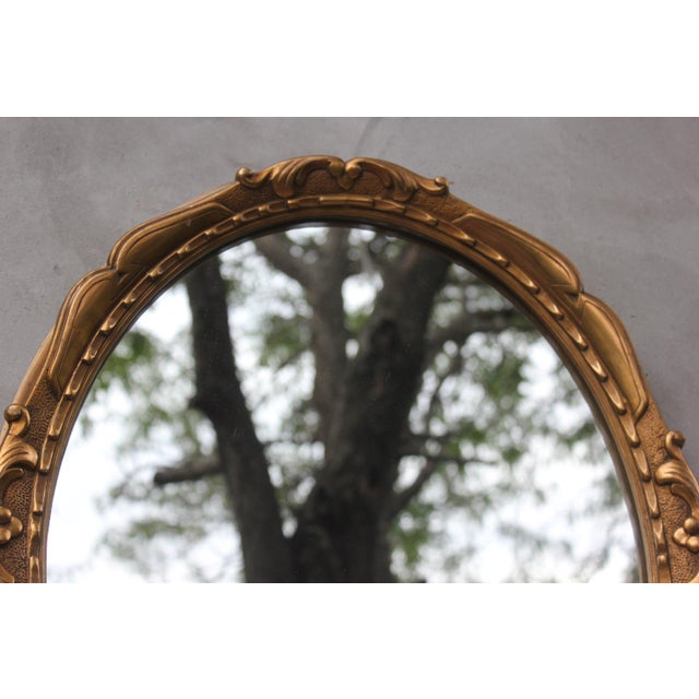 Vintage Gold Gilt Bronze Oval Wall Mirror, Belgium, 1970s For Sale - Image 3 of 10