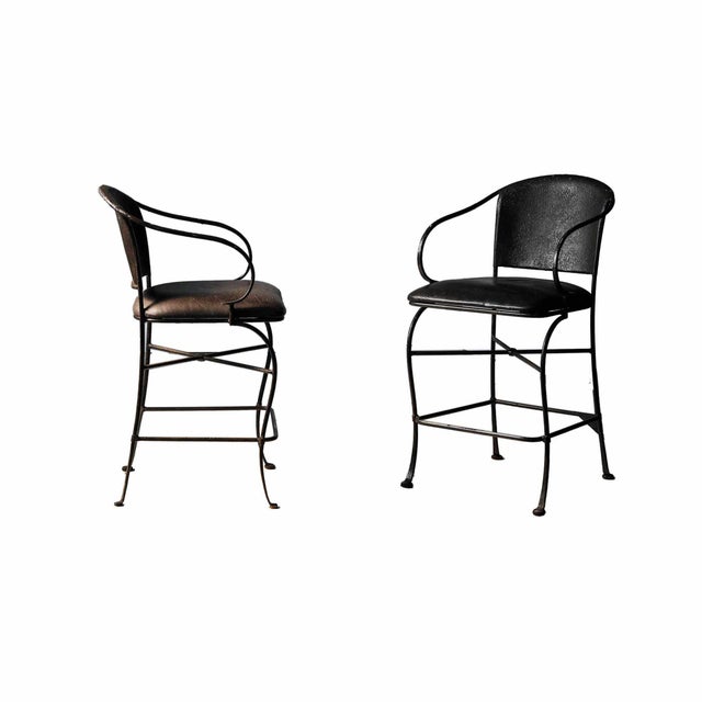 Black Iron and Faux Leather Stools For Sale - Image 8 of 8