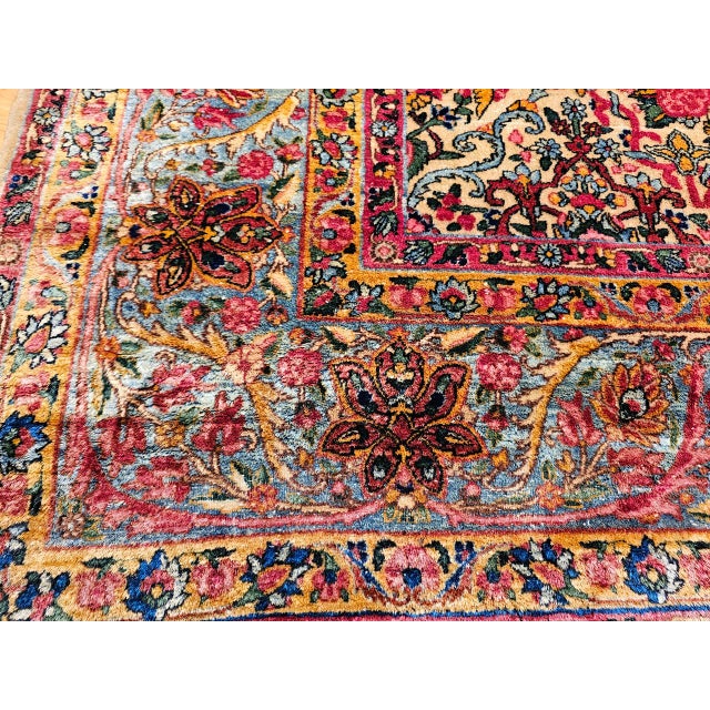 Vintage Oversized Persian Kerman Lavar Rug, Hand-Knotted Wool, Allover Floral Vase Pattern, Ivory & Turquoise, 9’ X 14’ For Sale In Chicago - Image 6 of 18