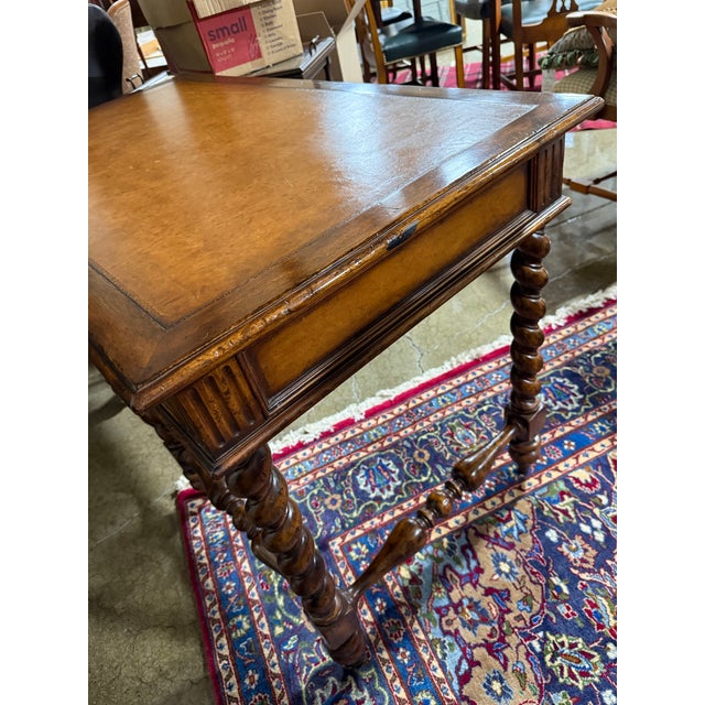 Late 20th Century English Barley Twist Leather Top Desk For Sale In Raleigh - Image 6 of 12