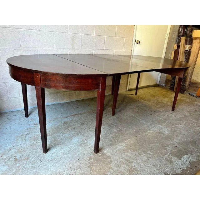 Antique Federal Style Mahogany Two-Part Banquet D End Dining Table with 2 Leaves. Circa Late 18th Century.- early 19th...