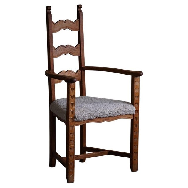 Mid-Century Danish Modern Classic Armchair in Oak & Lambswool Seat, 1950s For Sale - Image 16 of 16