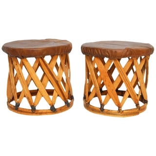 Mexican Equipale Style Drink Table Stools -- A Pair For Sale