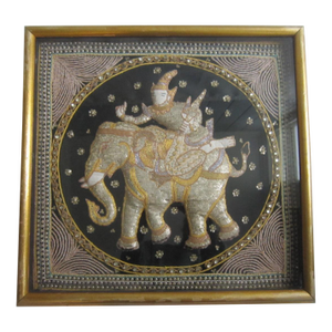 1960s Burmese Elephant Kalaga Tapestry-Framed
