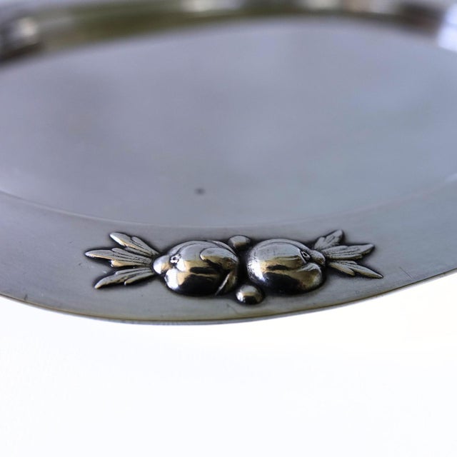 Antique silver plated small oval tray with embossed flower pattern from Sweden early 1900s