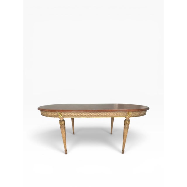 Neoclassical Antique Neoclassical Dining Table With Bird’s Eye Maple Top and Distressed Painted Base — Circa 1910s–1920s For Sale - Image 3 of 15