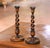 Early 20th Century Pair of Early 20th Century English Barley Twist Oak Candlesticks With Brass Cups For Sale - Image 5 of 8