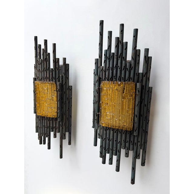 1970s Wrought Iron and Glass Sconces by Marcello Fantoni - Pair For Sale - Image 10 of 12