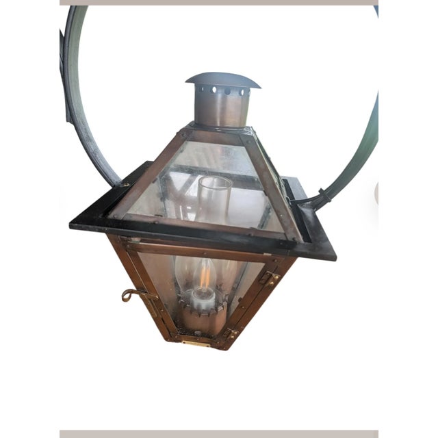 Bevolo Gas & Electric Lights Mid-20th Century Bevolo French Quarter Copper Yoke Pendant Lanterns - A Pair For Sale - Image 4 of 18