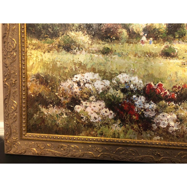 Late 20th Century Large Impressionistic European Village Landscape Oil Painting in Custom Gold Frame For Sale - Image 18 of 18