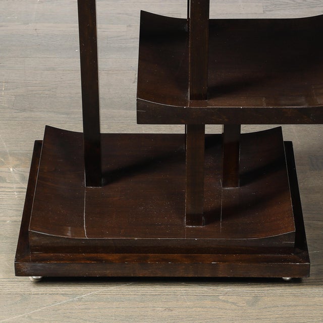 1930s Art Deco Rectilinear Swooping Three Tier Walnut Offset Side Table W/ Plinth Base For Sale - Image 5 of 15