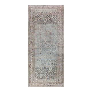 Antique Persian Malayer Gallery Rug With Light Blue Abrash Field Design For Sale
